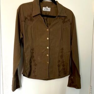 American South Side size Medium brown embroidered top